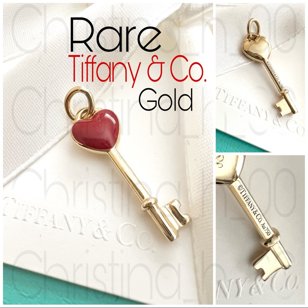 18k Rare & NEW Tiffany & Co. red enamel gold heart key